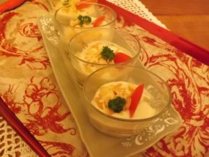 <strong>Verrine de crevettes à la crème d'artichaut au jus de clémentine</strong>