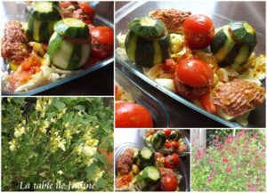 Tomates et courgettes farcies, amandes, raisins secs et raz el hanout