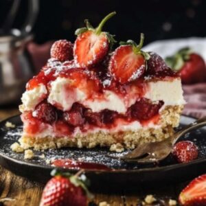 Gâteau Dump Cake Fraise et Cheesecake Ce gâteau dump cake fraise et cheesecake est facile à réaliser et combine les saveurs de fraises sucrées, de cheesecake crémeux, et de garniture de gâteau au beurre. Cest un dessert sans tracas, parfait pour un régal rapide qui plaira à tout le monde ! Ingrédients : 1 boîte 600 g de garniture pour tarte aux fraises 1 boîte 430 g de préparation pour gâteau jaune 1 paquet 225 g de fromage à la crème, ramolli 100 g de sucre 1/2 c. à café dextrait de vanille 120 g de beurre non salé, fondu Fraises fraîches facultatif pour la décoration Préparation : Préchauffez le four à 175C et graissez légèrement un plat de cuisson de 23x33 cm. Étalez uniformément la garniture pour tarte aux fraises dans le fond du plat. Dans un bol moyen, battez le fromage à la crème ramolli avec le sucre et lextrait de vanille jusquà obtention dun mélange lisse. Déposez des cuillerées du mélange de fromage à la crème sur la garniture aux fraises et étalez délicatement. Saupoudrez la préparation pour gâteau sec de manière uniforme sur les couches de fraises et de fromage. Versez le beurre fondu sur la préparation pour gâteau en couvrant la surface le plus possible. Faites cuire au four pendant 40 à 45 minutes, ou jusquà ce que le dessus soit doré et que la garniture soit bouillonnante. Laissez refroidir légèrement, puis servez tiède, garni de fraises fraîches si vous le souhaitez. Temps de préparation : 10 minutes Temps de cuisson : 45 minutes Temps total : 55 minutes Kcal : 380 kcal Portions : 12 portions #gateaufraise #cheesecakefacile #dessertsimple #ideedessert #gateausemoule #dessertsansprise #cheesecakeetfraise #gourmandisesmaison #recetterapide #fraisiermaison #plaisirdessert #gouterdétente #instagourmand #plaisirsucre #cuisinerapide #gateausemoule #saveursfruitees #gouterenfamille #recetteetfacile #fraise