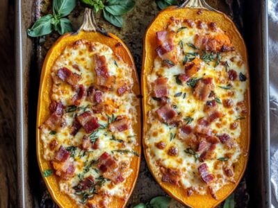 Recette irrésistible d’automne : Courge Butternut farcie au Mozzarella Fondante et Bacon Croustillant