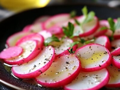 Recette Ultimative: Carpaccio de Radis Éclatant avec Vinaigrette Citronnée Fraîche pour une Entrée Croquante