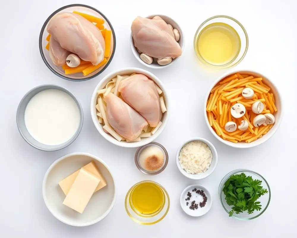 ingredients-de-la-recette-pates-poulet-champignons