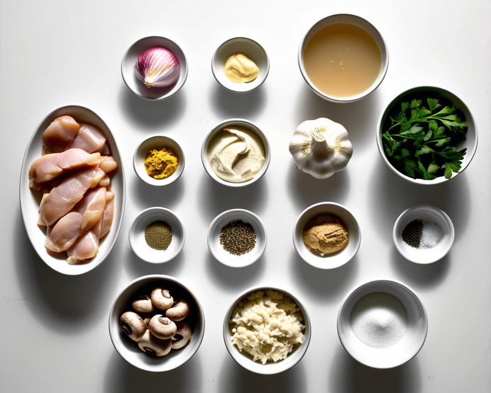 ingredients-de-la-recette-poulet-champignons-cremeux