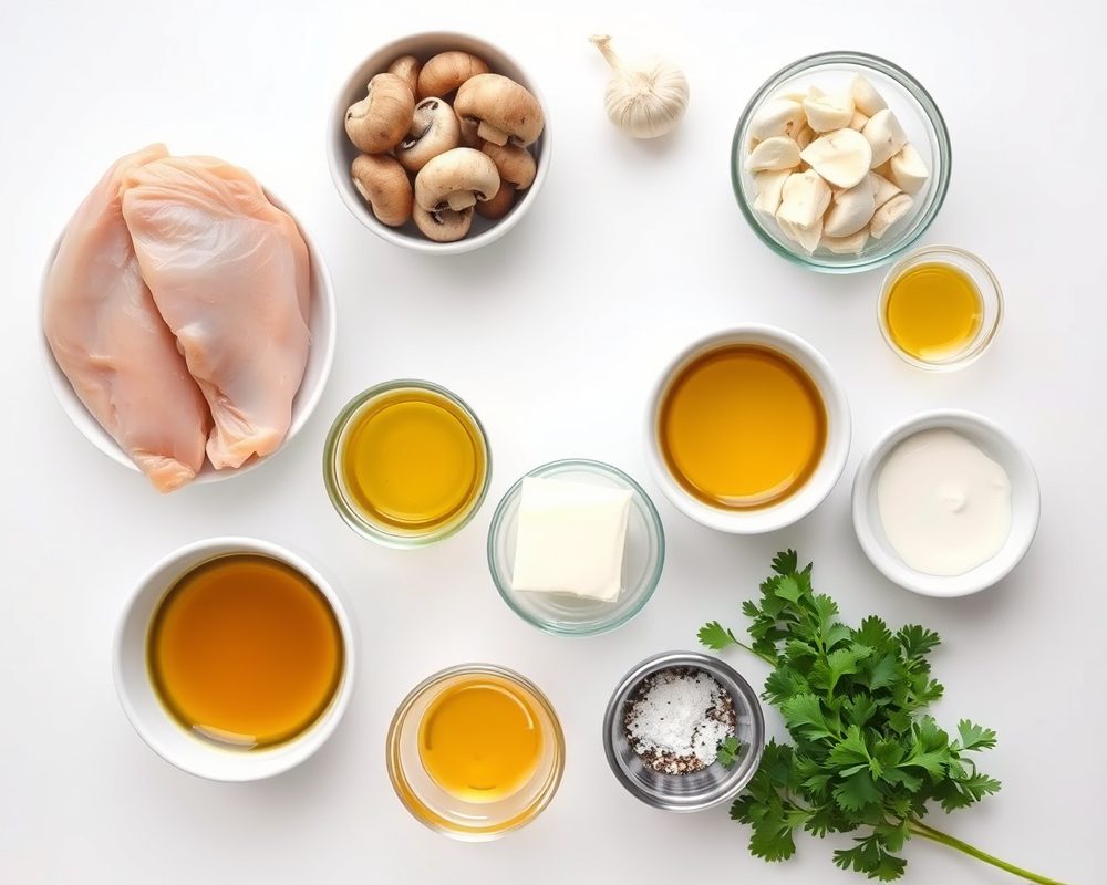 ingredients-de-la-recette-poulet-moutarde-champignons