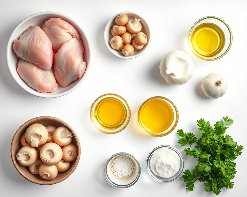 ingredients-de-la-recette-poulet-a-la-sauce-moutarde-et-aux-champignons