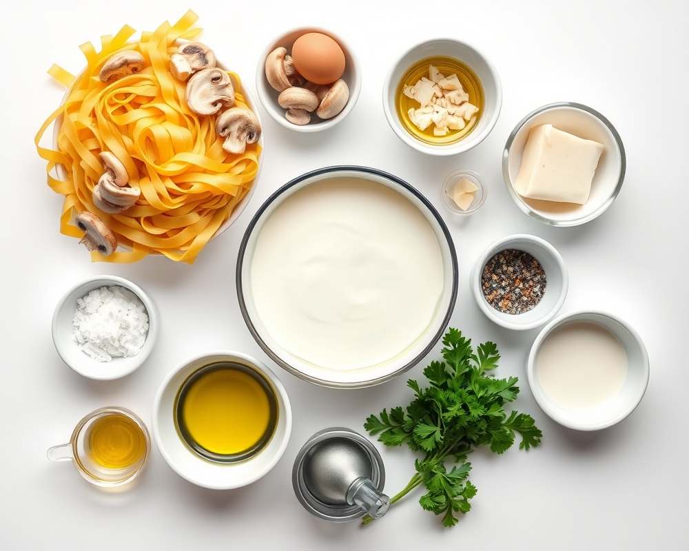 ingredients-de-la-recette-tagliatelles-champignons-carbonara