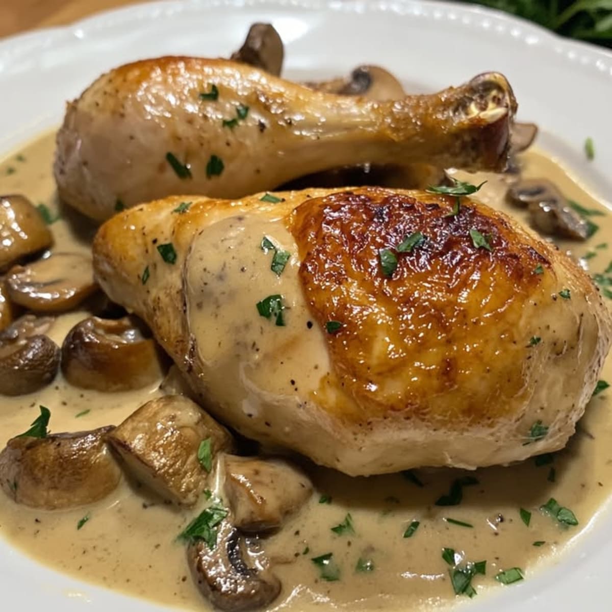 Poulet à la sauce moutarde et aux champignons