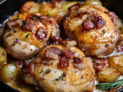 Découvrez le Poulet Crémeux aux Lardons au Four : Une Explosion de Saveurs Facile à Préparer!