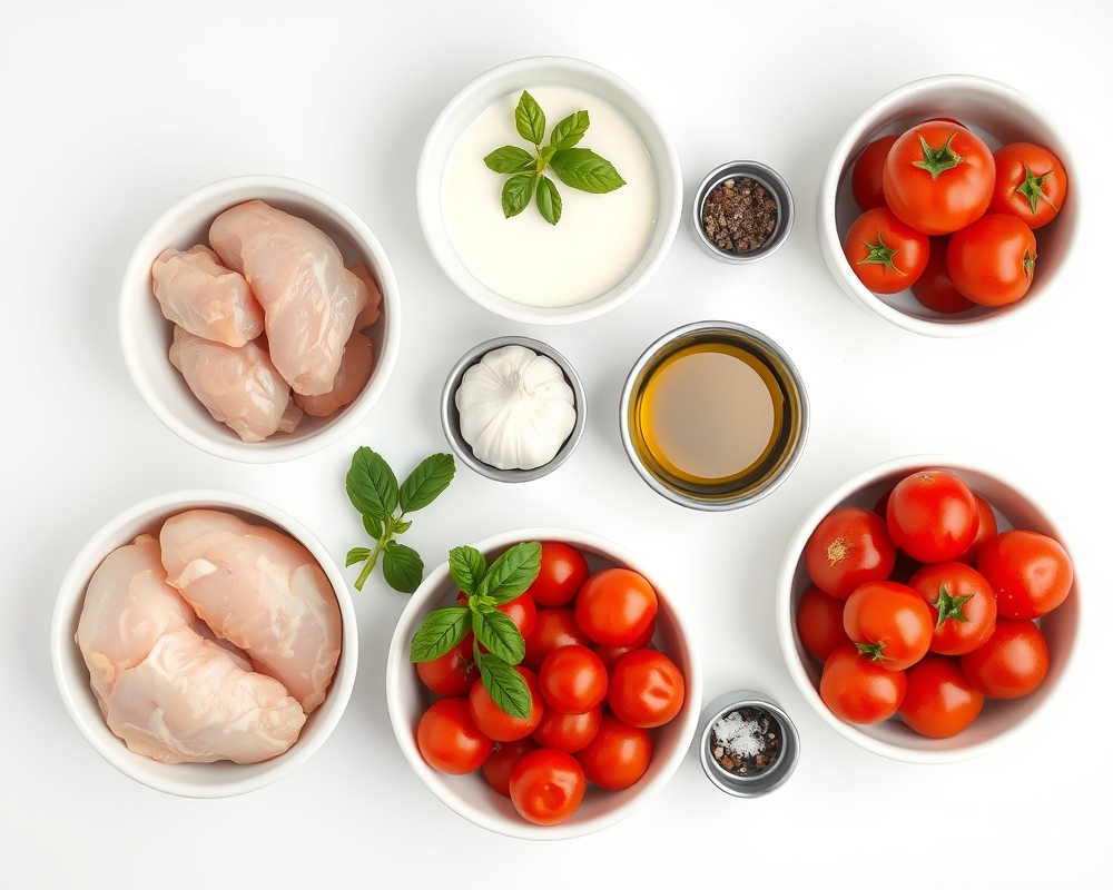 ingredients-de-la-recette-poulet-tomates-cremeux