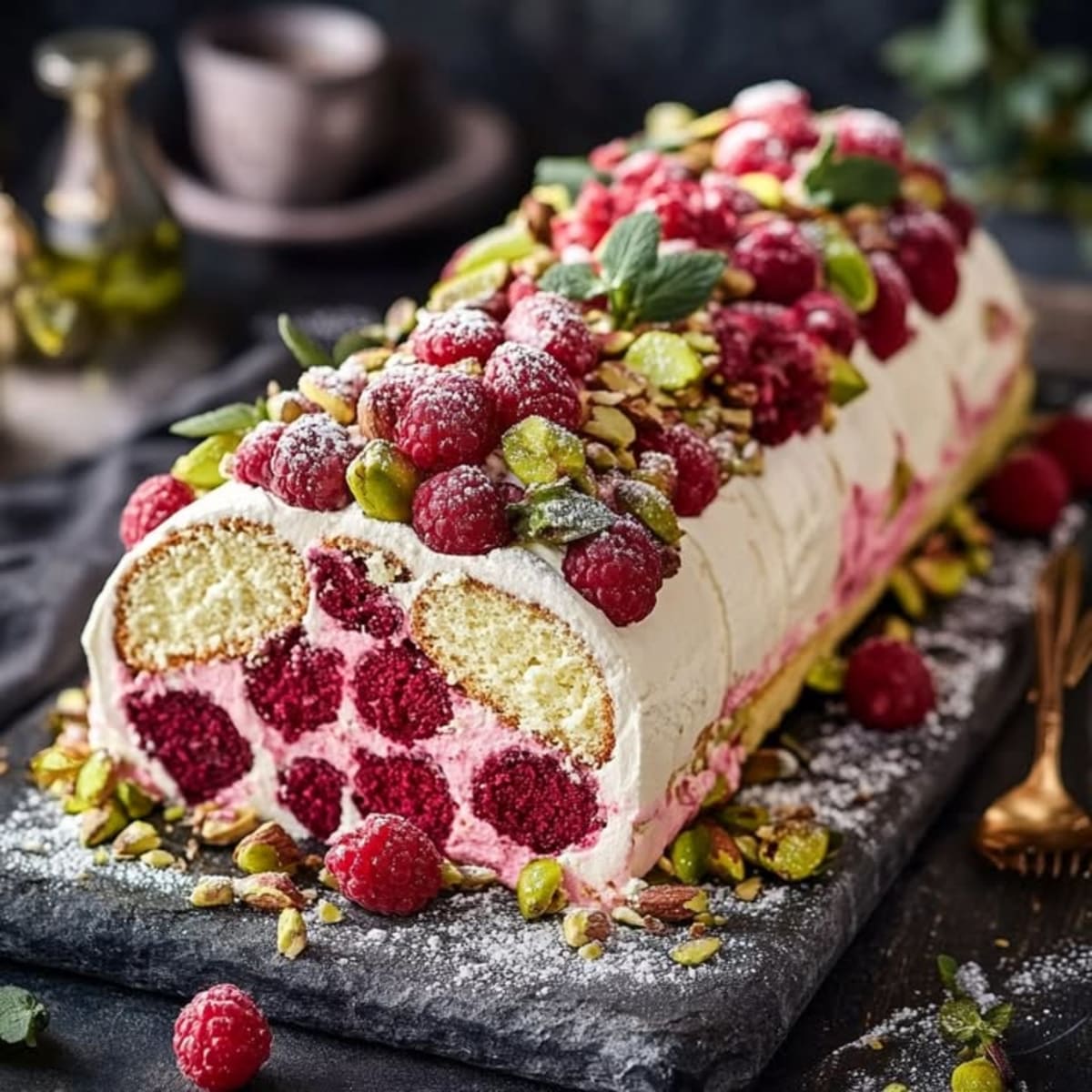 Bûche Framboises Pistaches