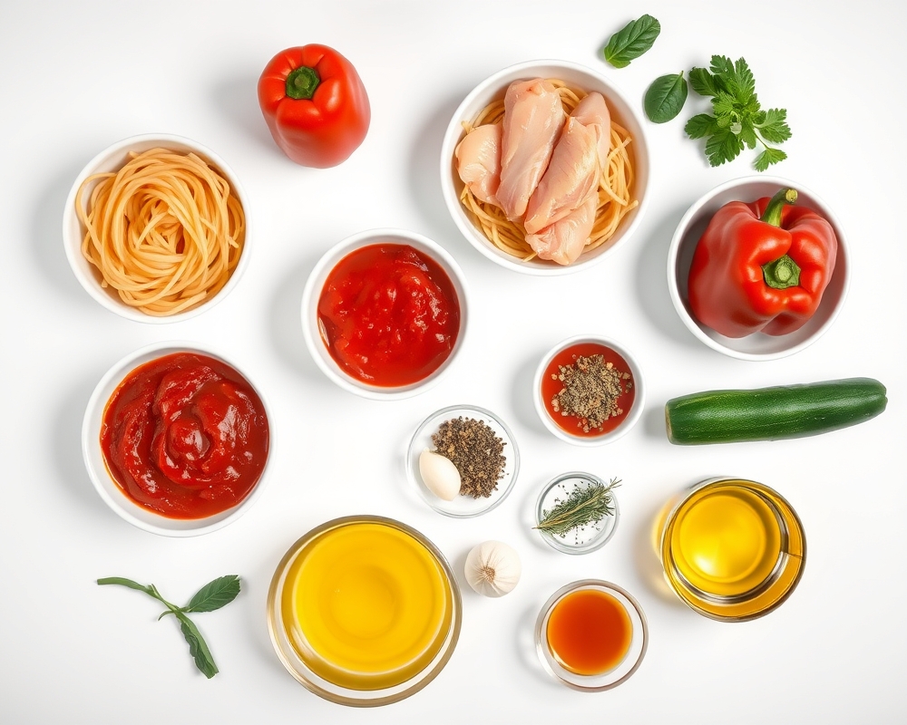 ingredients-de-la-recette-spaghetti-poulet-legumes