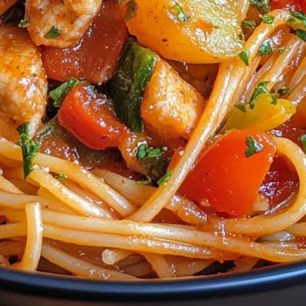 Spaghetti Poulet Légumes2