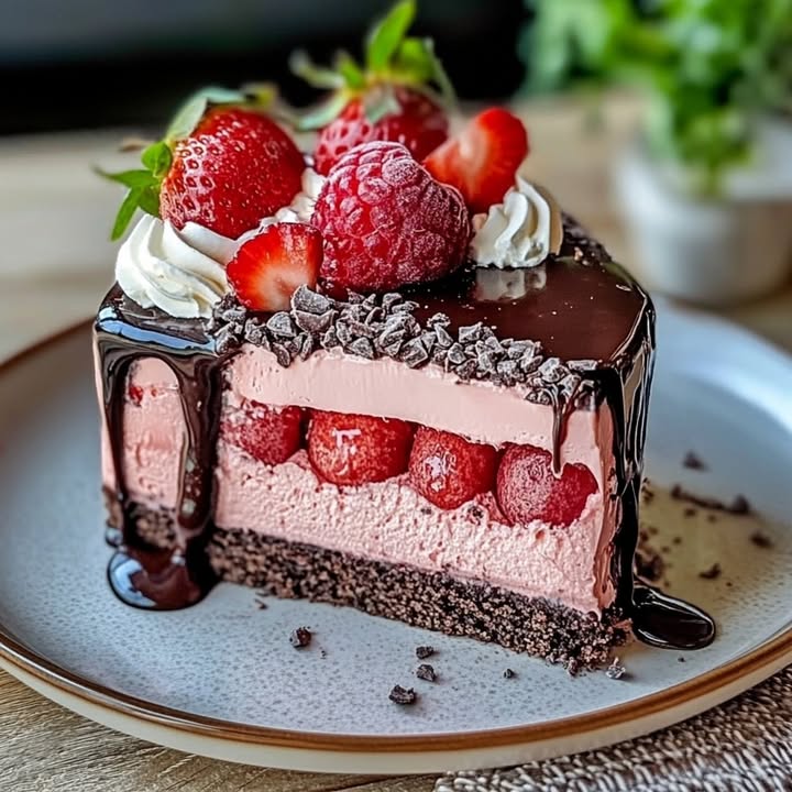 Gâteau glacé fraises-chocolat