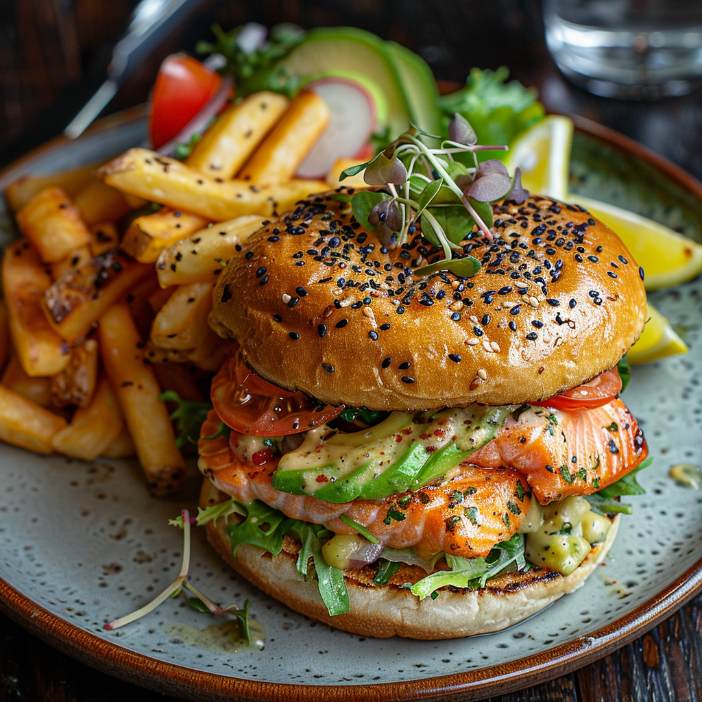 Burger au saumon et avocat