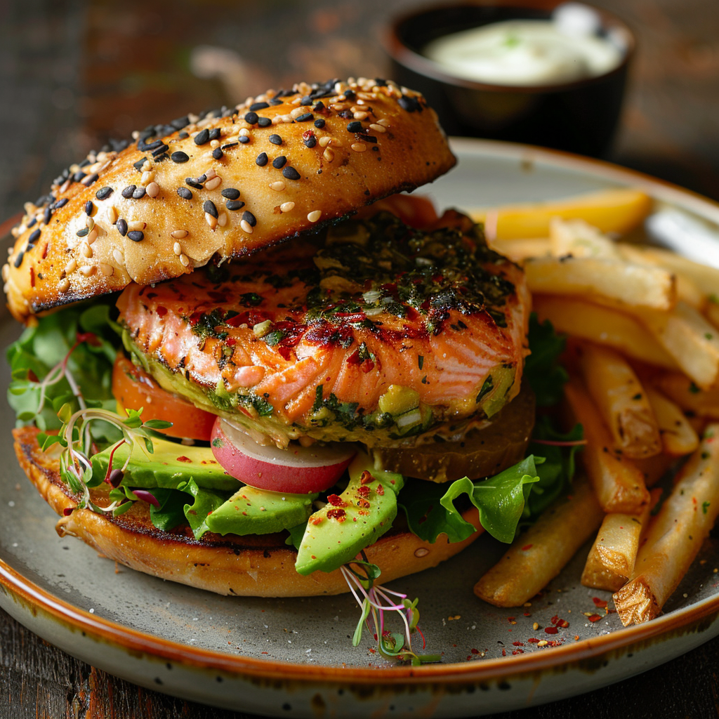 Burger au saumon et avocat