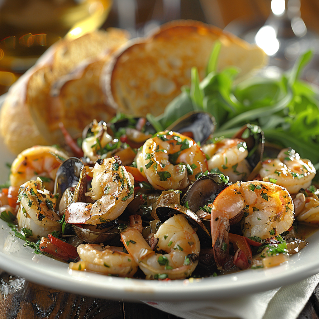 Poêlée de fruits de mer à l’ail