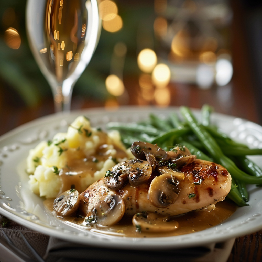 Poulet aux champignons et vin blanc