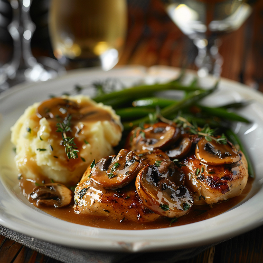 Poulet aux champignons et vin blanc