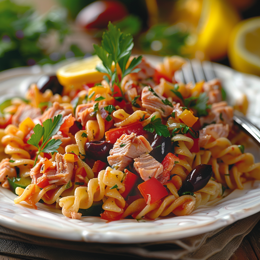 Salade de pâtes au thon et légumes croquants