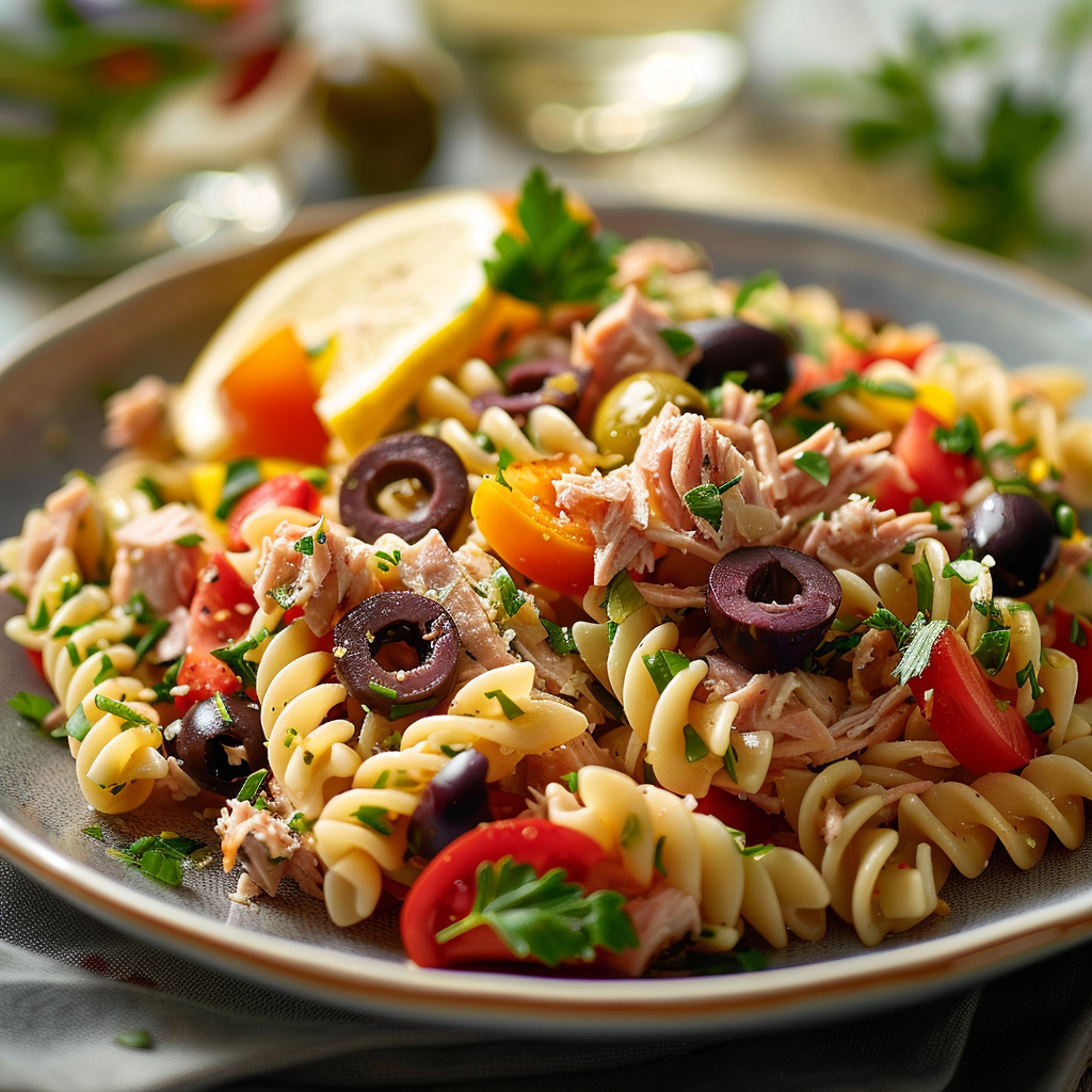 Salade de pâtes au thon et légumes croquants
