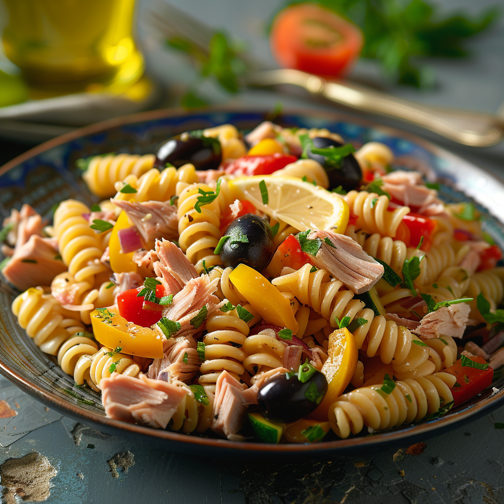 Salade de pâtes au thon et légumes croquants