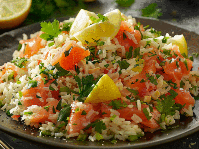 Salade de riz au saumon fumé : Recette facile et savoureuse
