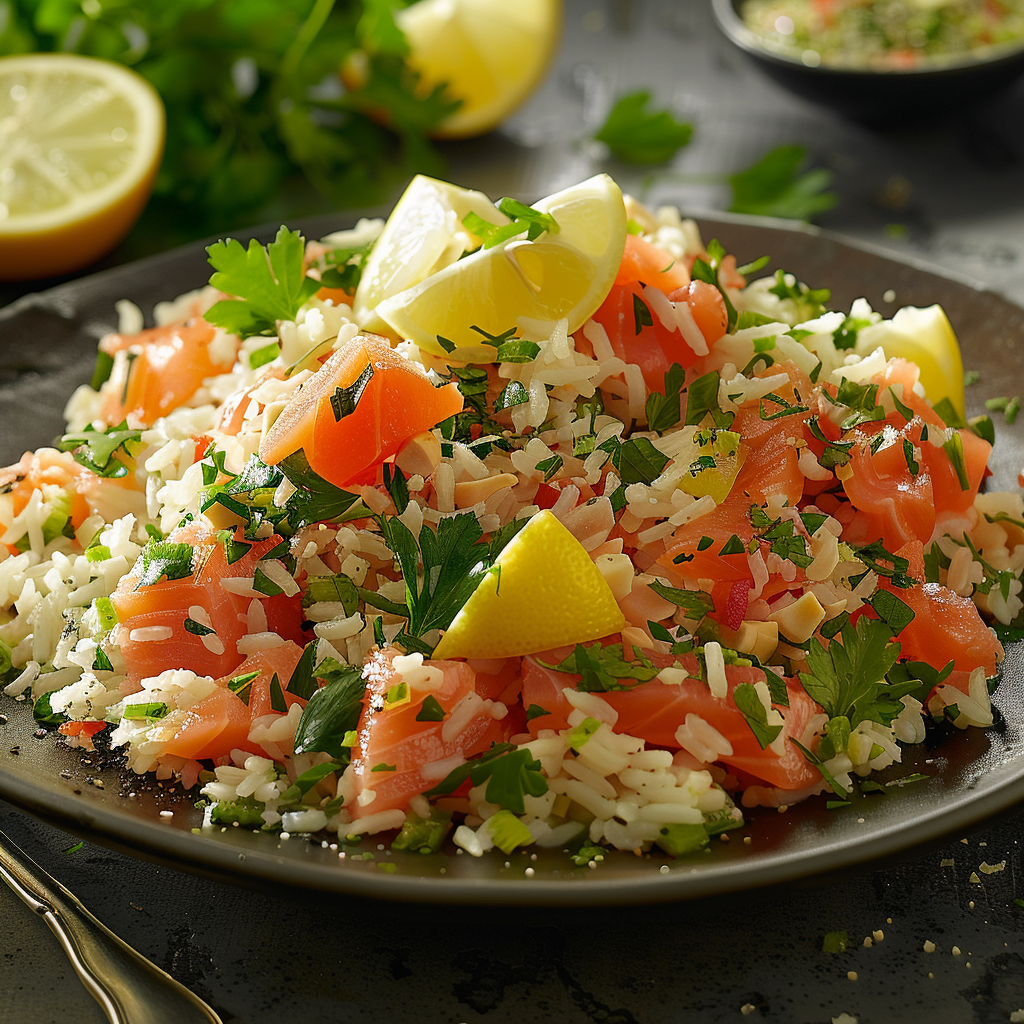 Salade de riz au saumon fumé