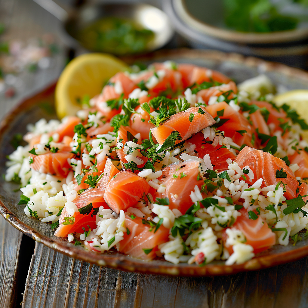 Salade de riz au saumon fumé