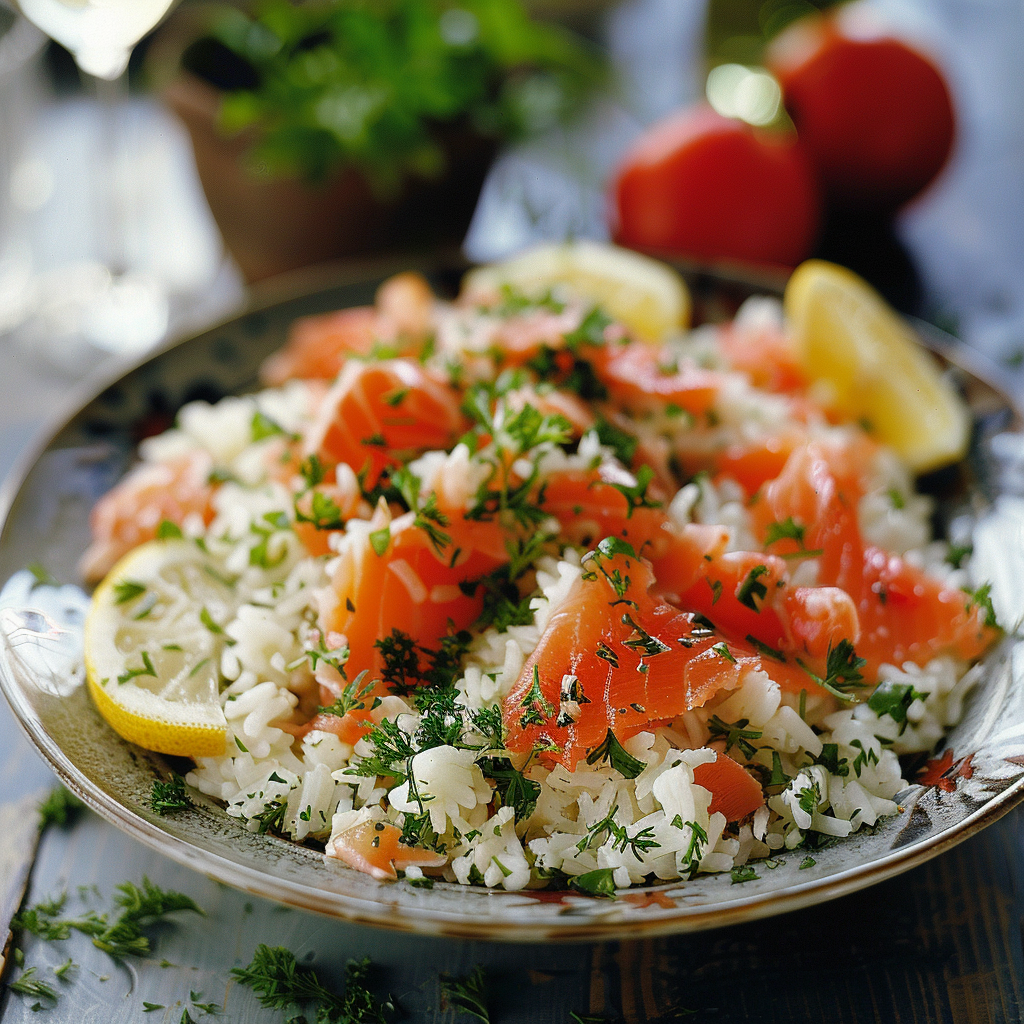 Salade de riz au saumon fumé