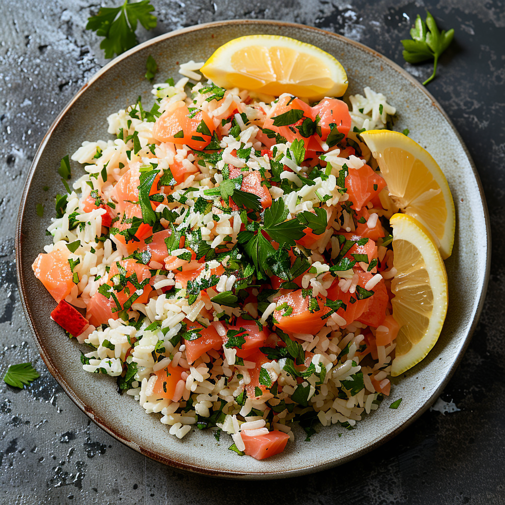 Salade de riz au saumon fumé