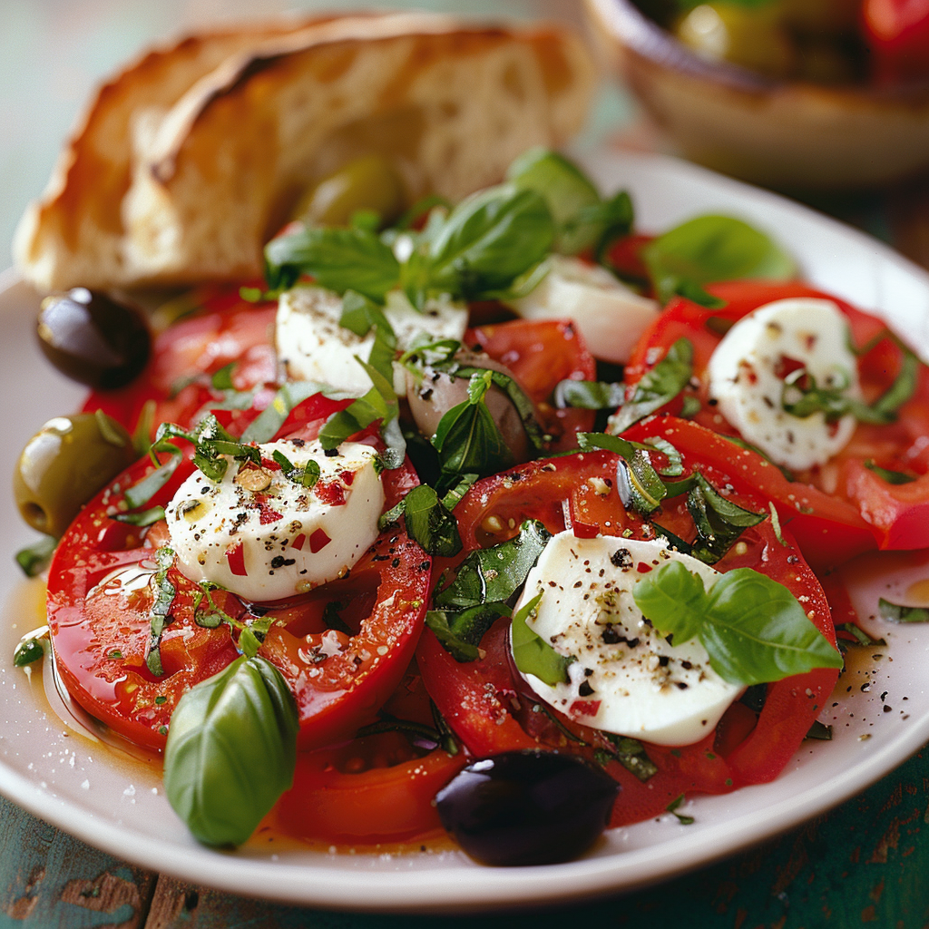 Salade de tomates mozzarella basilic