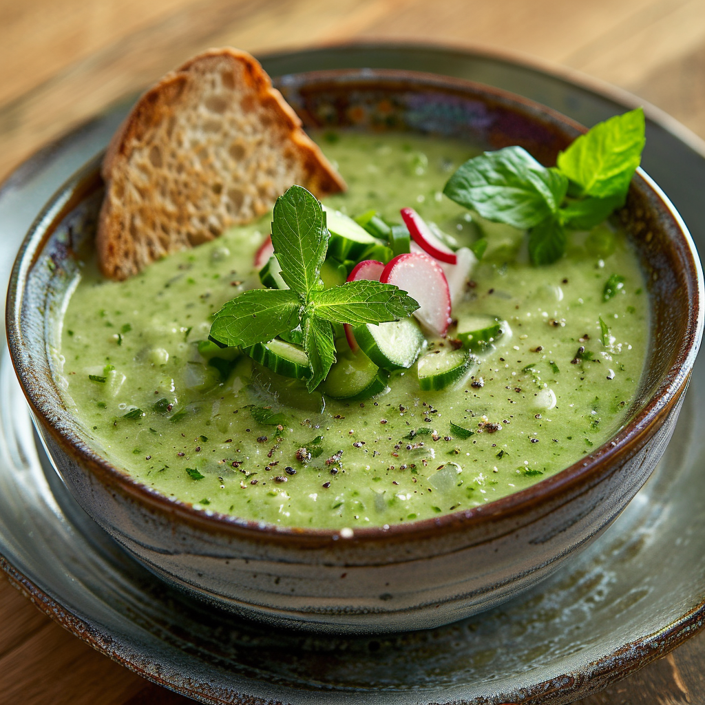 Soupe froide de concombre et menthe