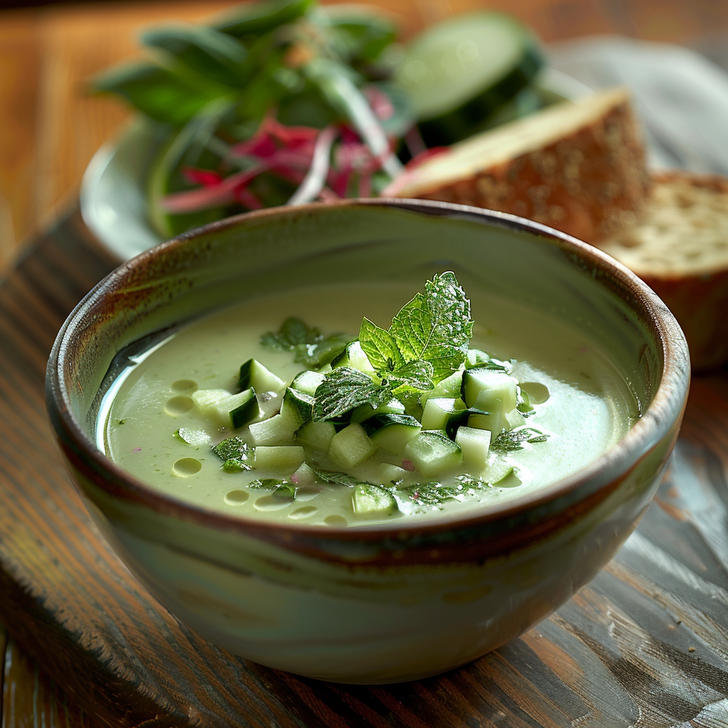 Soupe froide de concombre et menthe