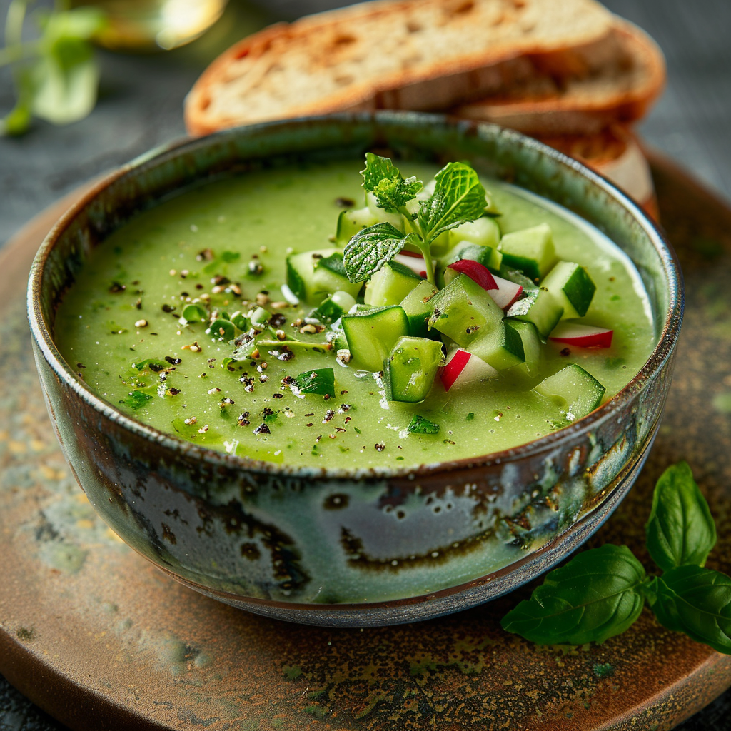 Soupe froide de concombre et menthe