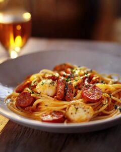 Spaghetti Crémeux Chorizo Crevettes