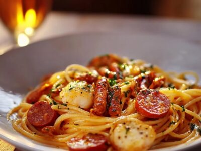 Spaghetti Crémeux Chorizo Crevettes : Recette Facile et Savoureuse
