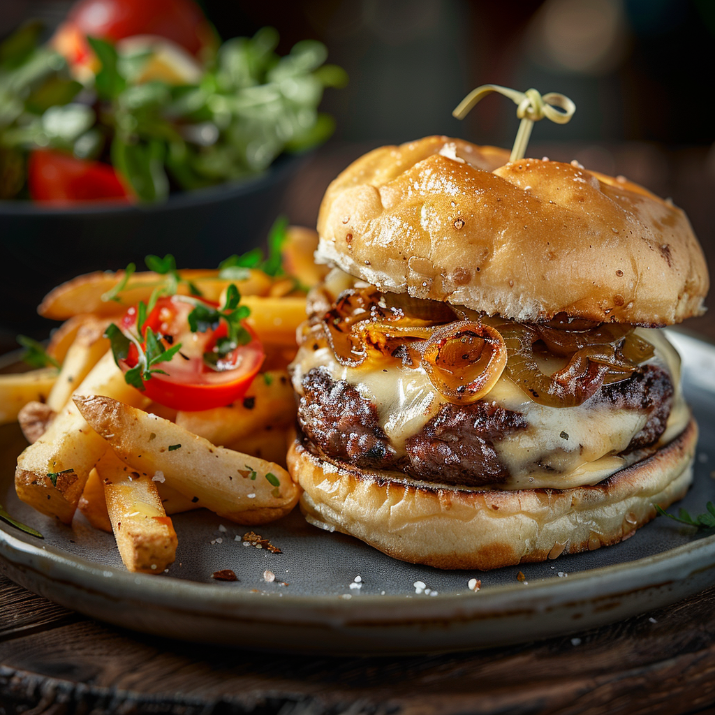 Burger à la raclette et oignons caramélisés