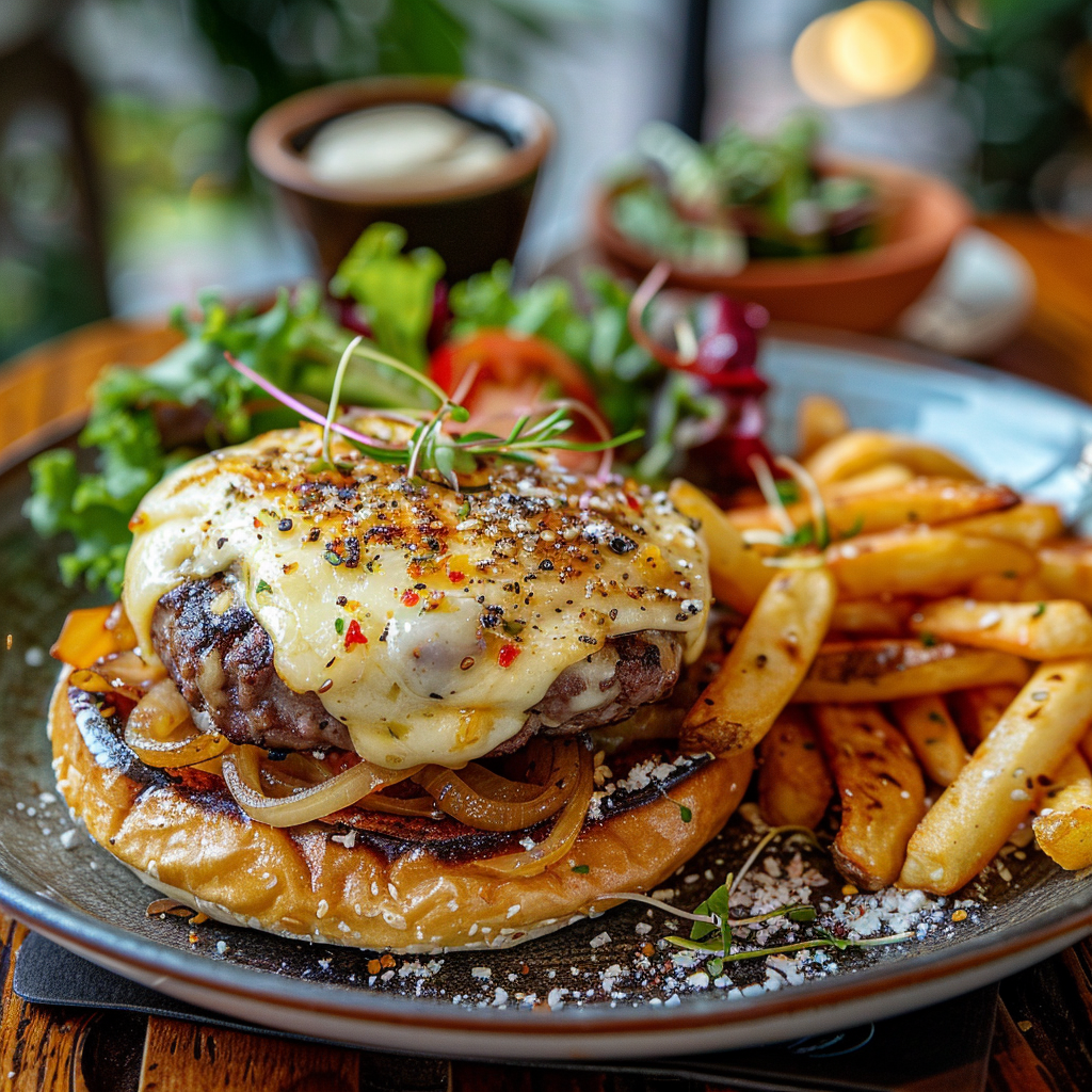 Burger à la raclette et oignons caramélisés