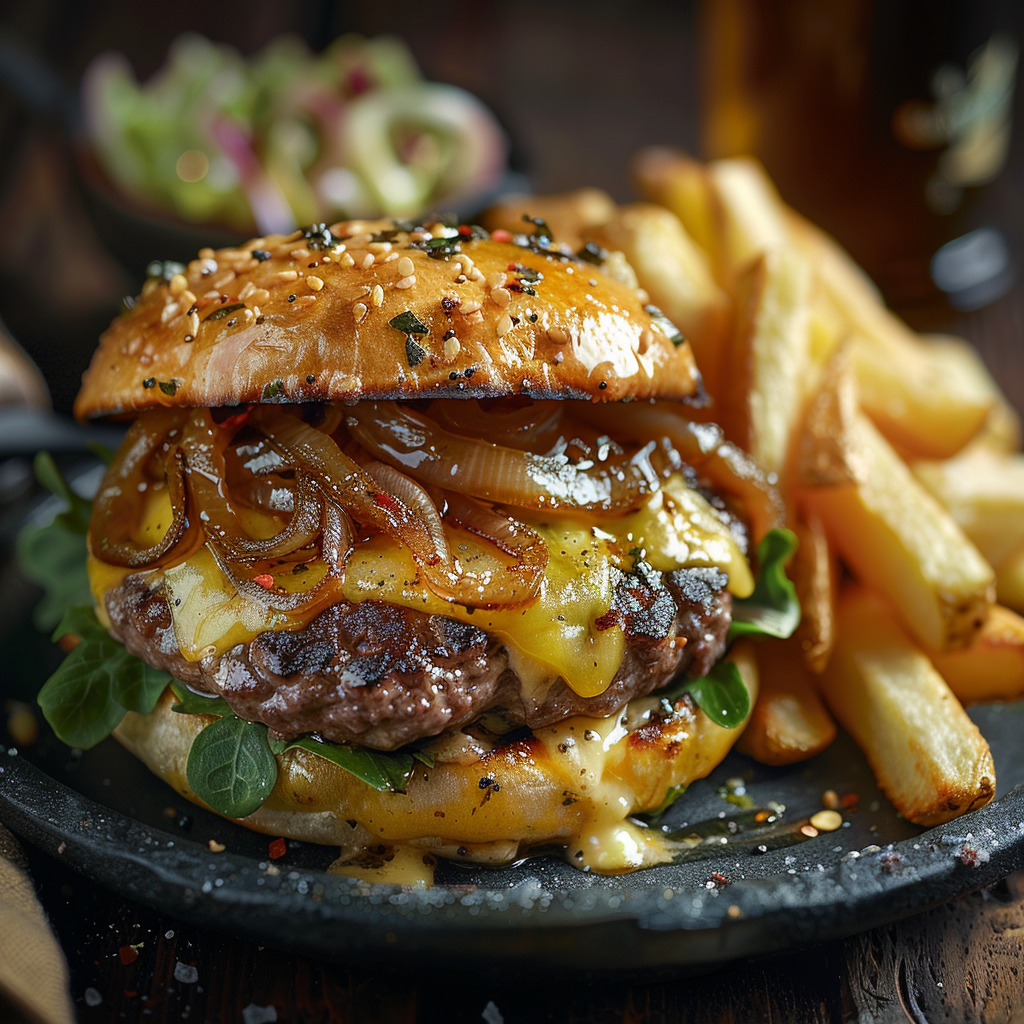 Burger à la raclette et oignons caramélisés