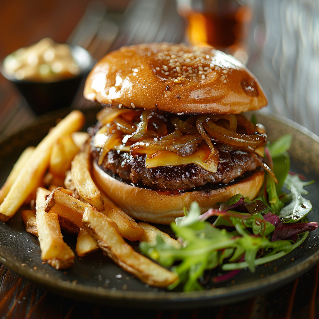 Burger à la raclette et oignons caramélisés