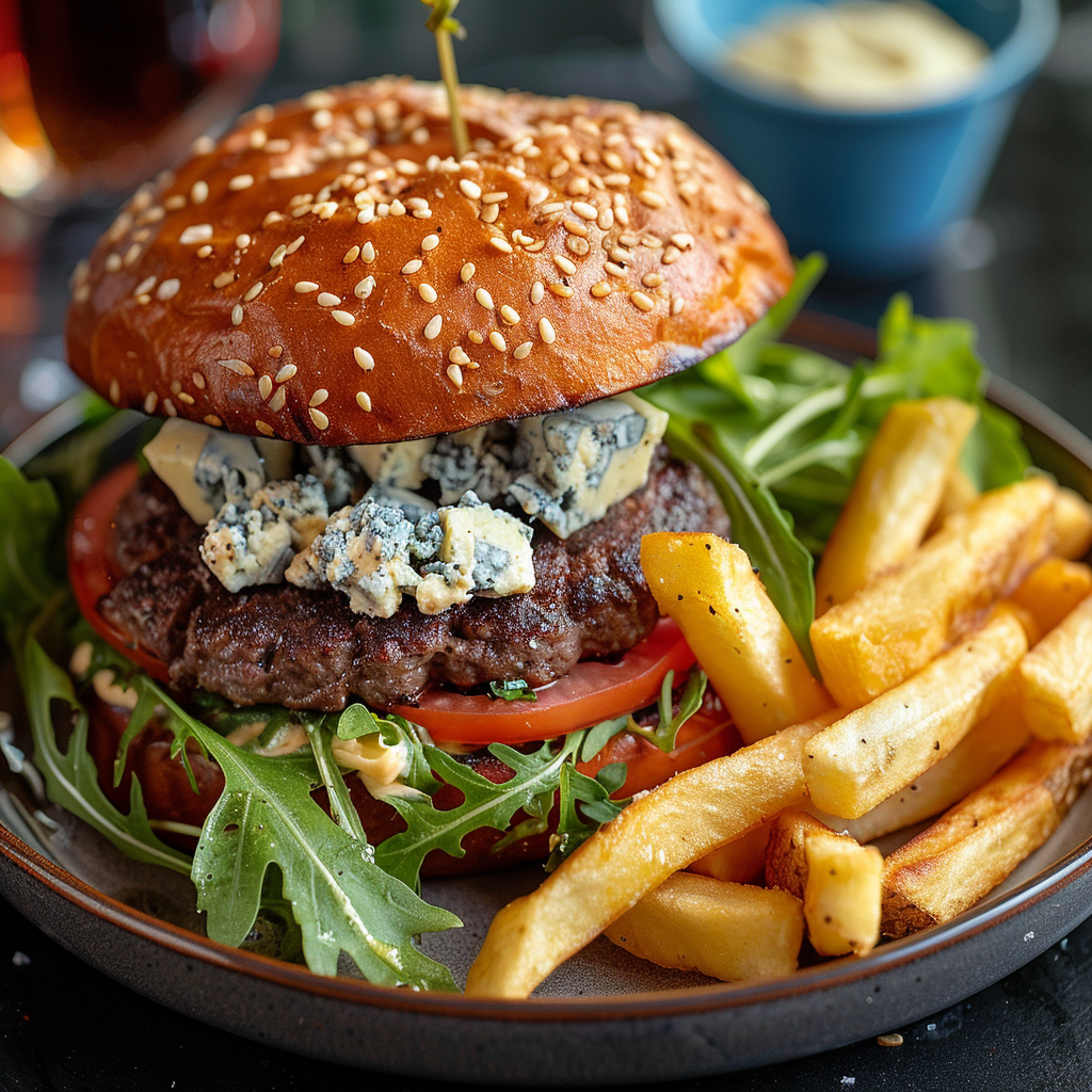 Burger au bleu et roquette