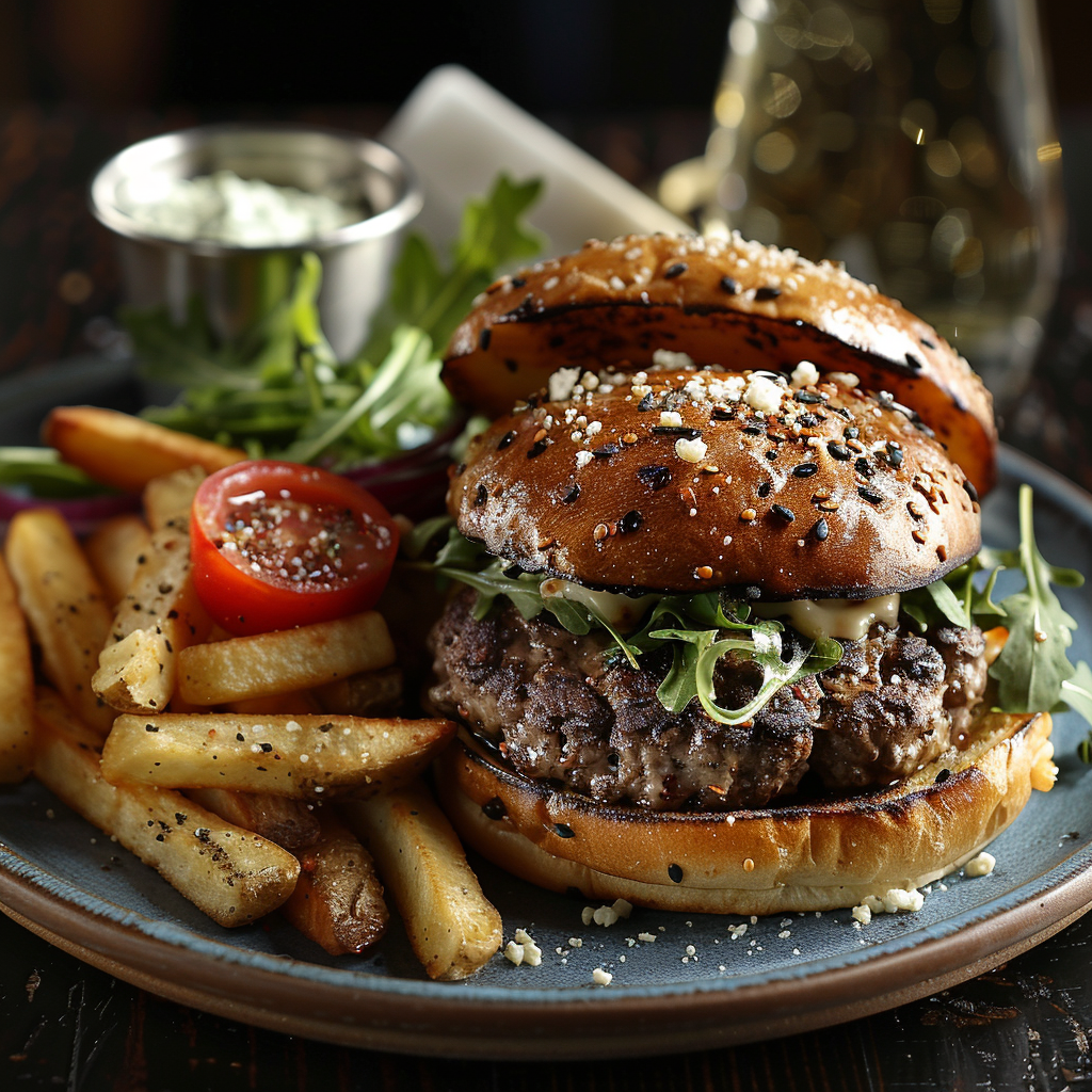 Burger au bleu et roquette