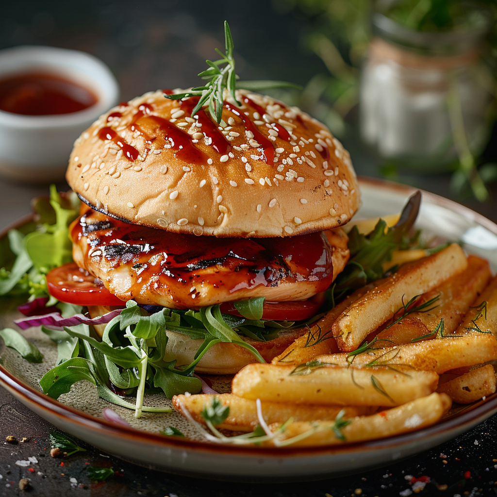 Burger au poulet et sauce barbecue