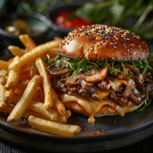 Burger aux champignons et fromage fondant