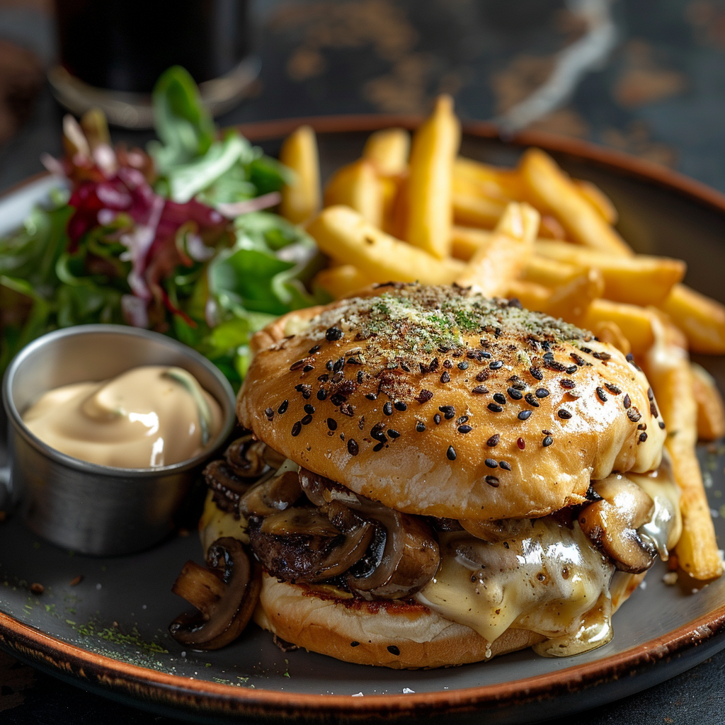 Burger aux champignons et fromage fondant