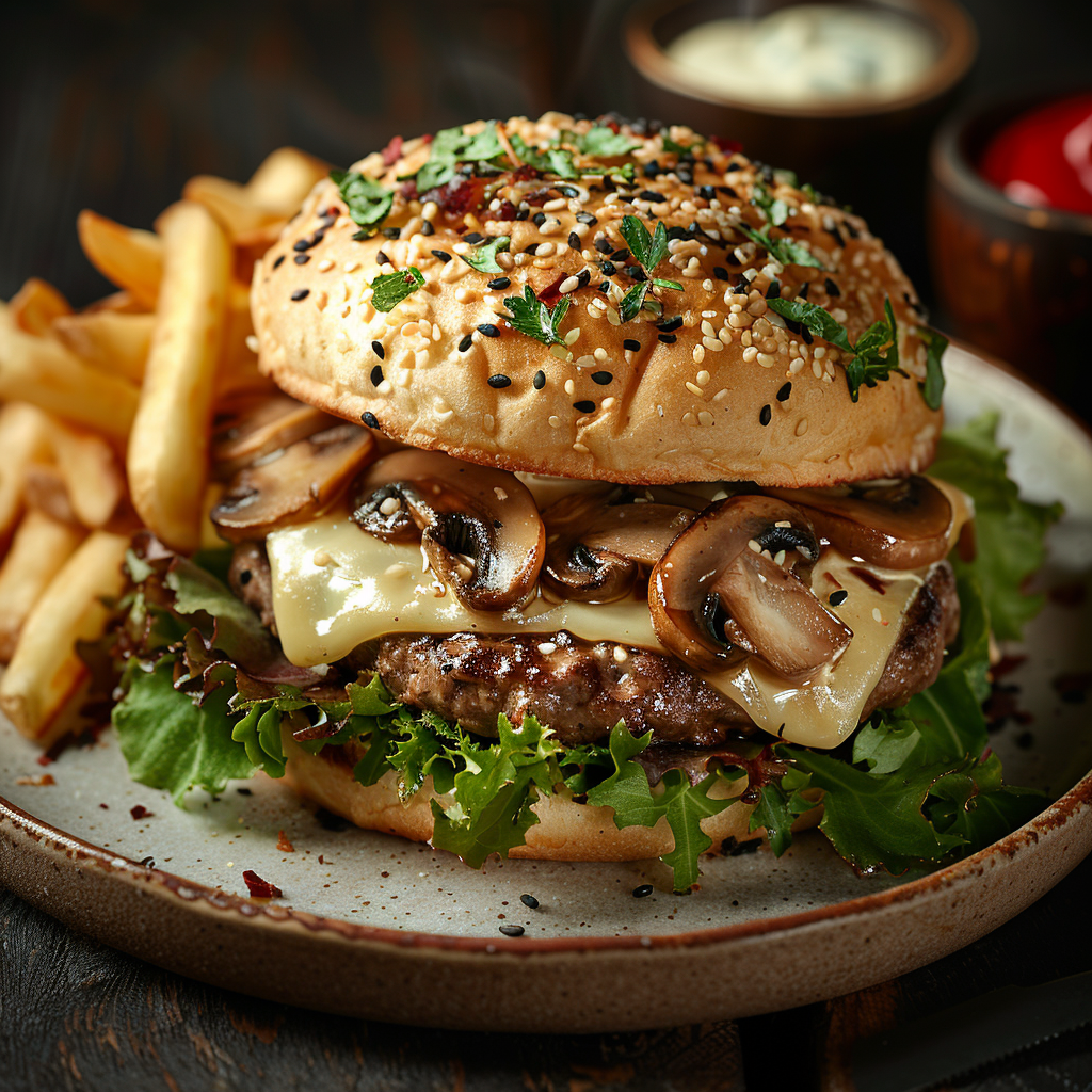 Burger aux champignons et fromage fondant