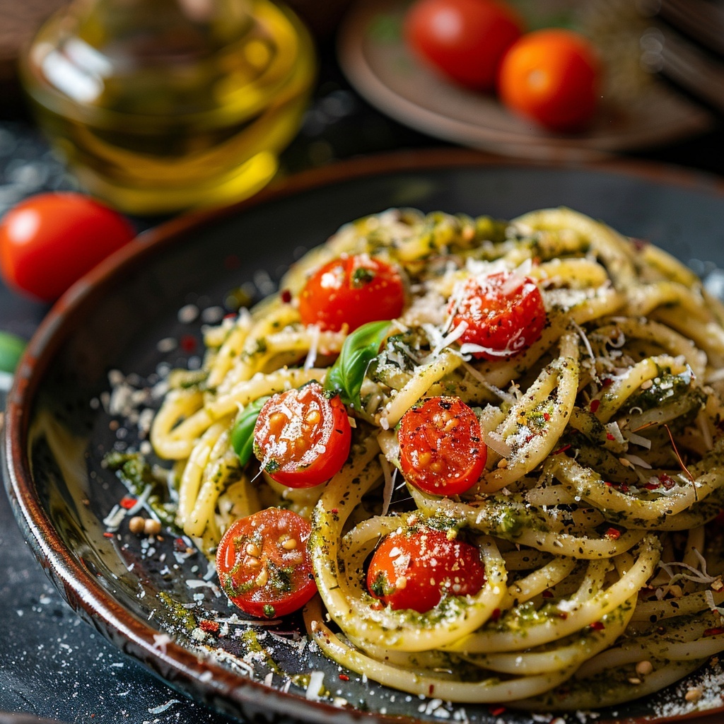 Pâtes à la sauce pesto maison