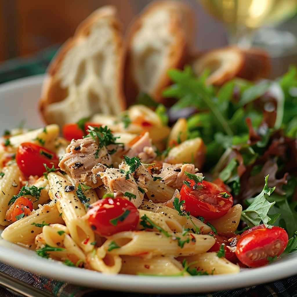 Penne au thon et tomates cerises