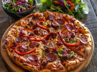 Pizza au chorizo et poivrons, une recette facile et goûteuse