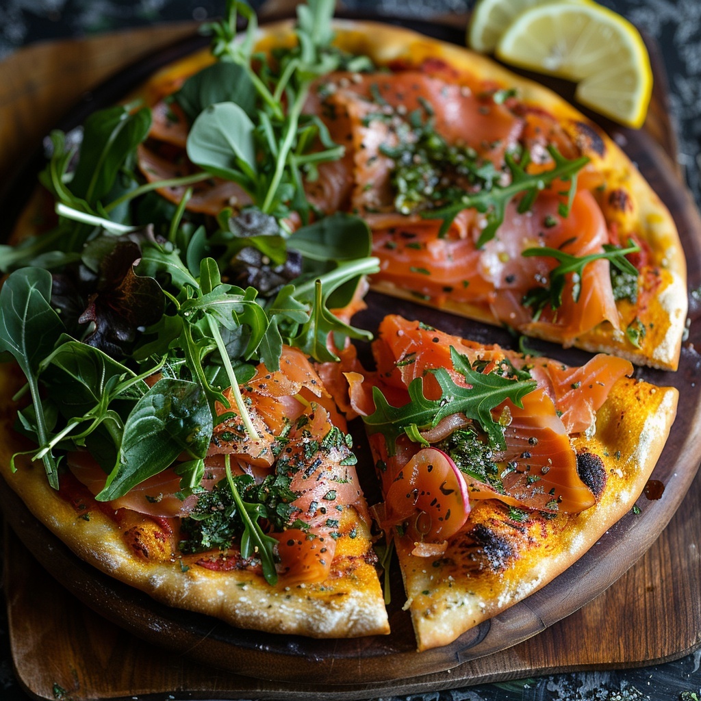 Pizza au saumon fumé et roquette
